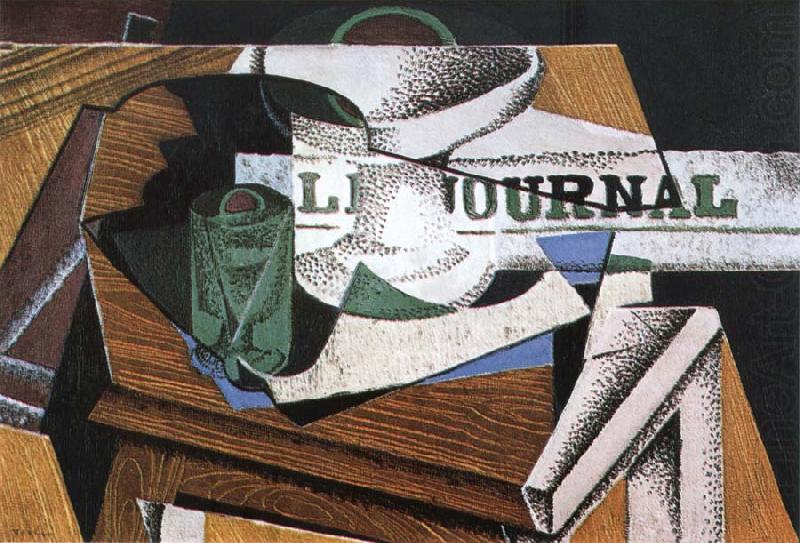 Fruit dish book and newspaper, Juan Gris